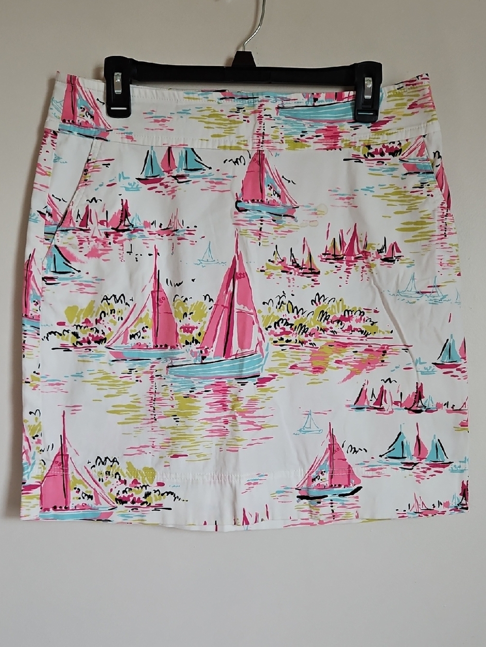 Talbots SZ10 Sailboat Print Cotton Spandex Pencil Skirt Coastal Vacation Boating